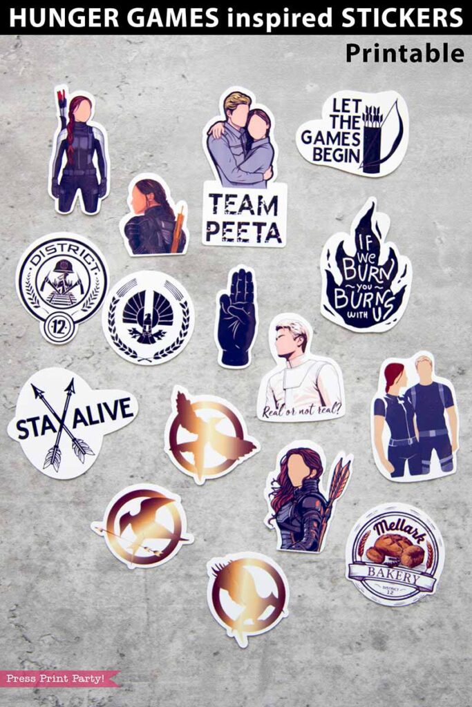 17 Hunger Games Inspired Stickers Printable Set - Press Print Party!