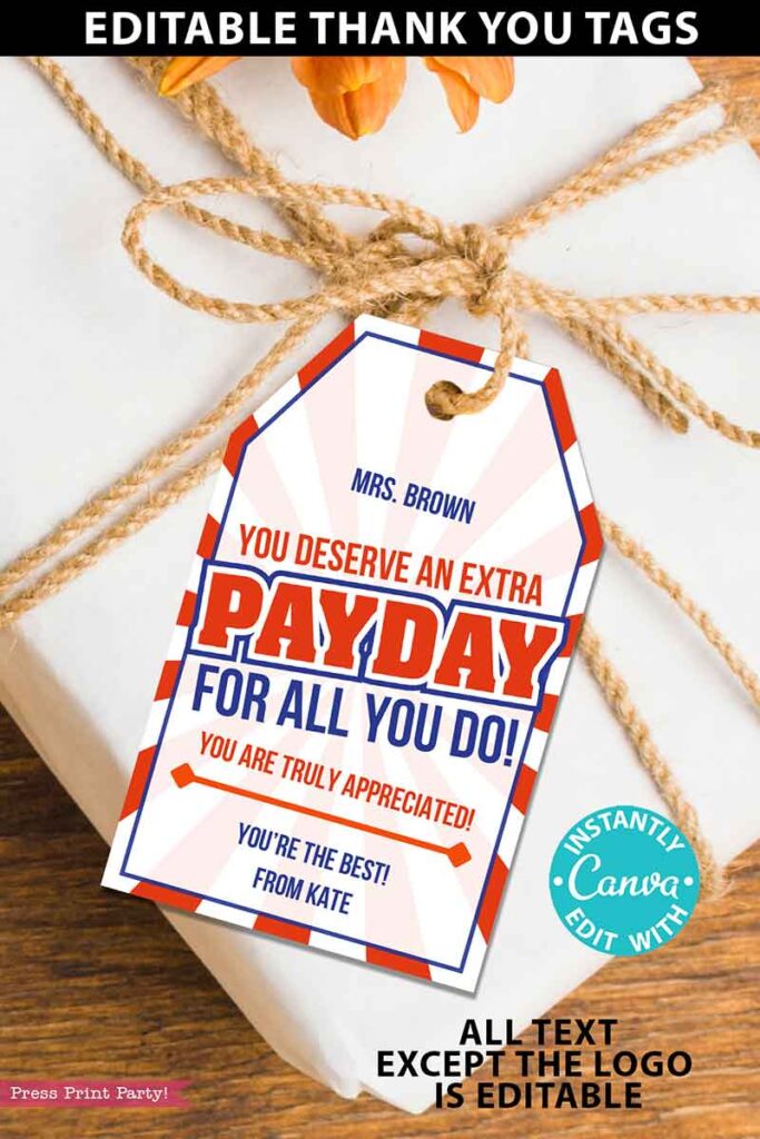 PayDay Candy Bar Thank You Gift Tag Printable - Press Print Party!